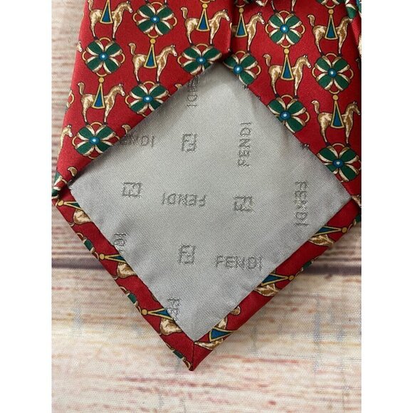 Fendi Men's Red Printed 100% Silk Tie - OS - Picture 3 of 6